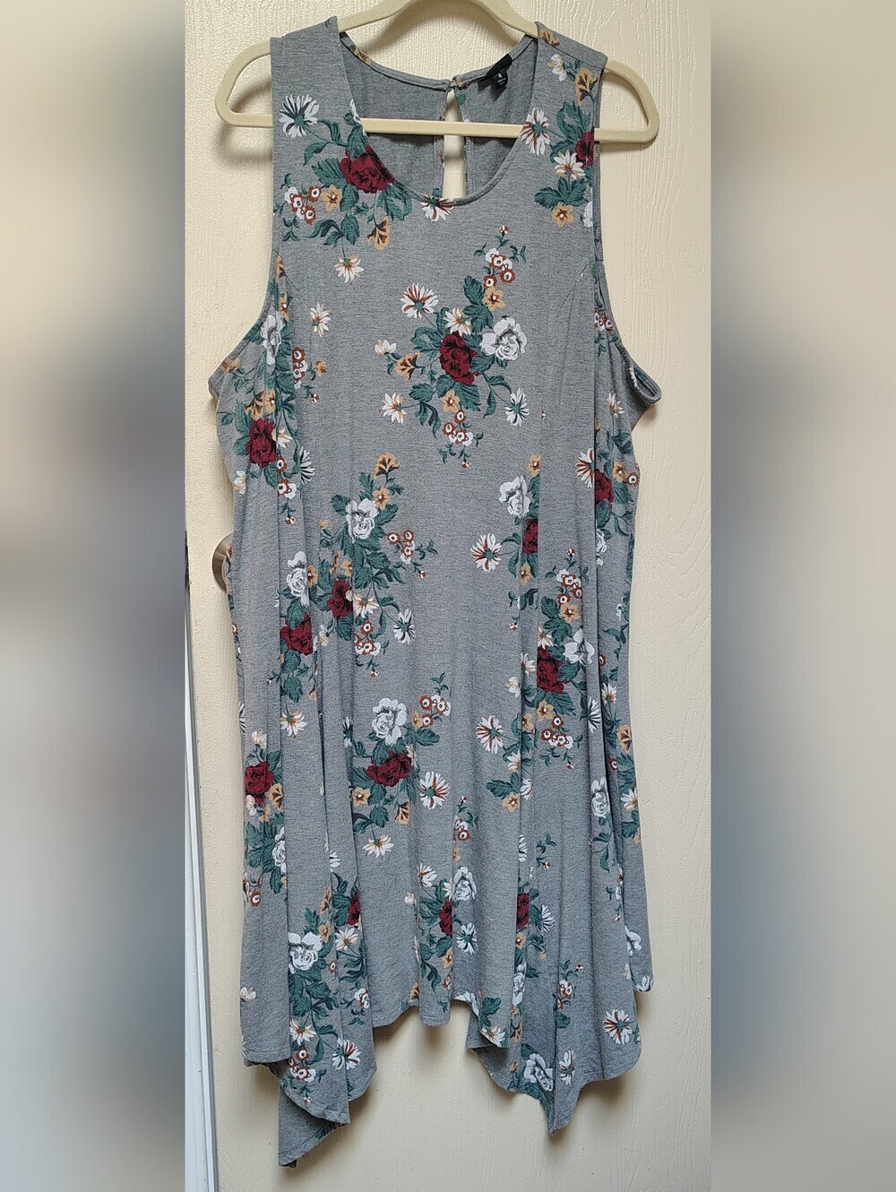 Torrid Gray Floral Asymmetrical Tank Dress with Red Roses